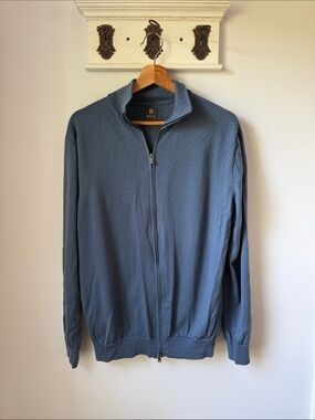 Boglioli Italian 100% Wool Full-Zip Sweater Knitwear Jacket in Slate Blue